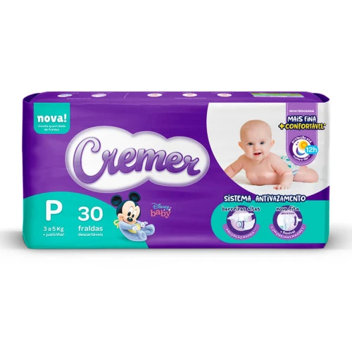 FRALDA DESCARTÁVEL INFANTIL CREMER MAGIC CARE P PACOTE 30 UNIDADES