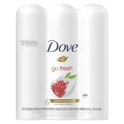 PACK ANTITRANSPIRANTE AEROSSOL ROMÃ E VERBENA DOVE GO FRESH 3 UNIDADES 150ML CADA