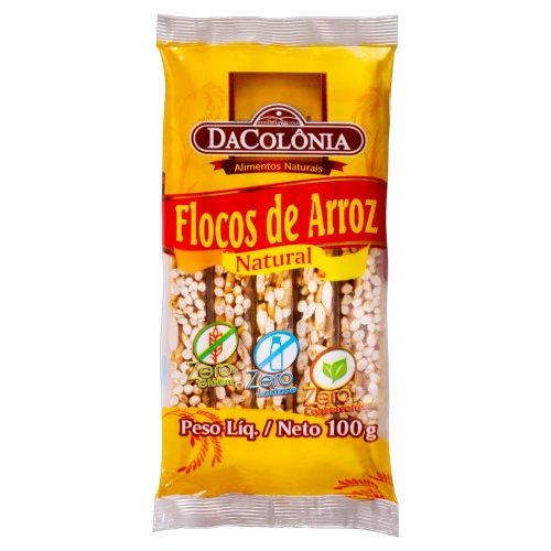 FLOCOS DE ARROZ NATURAL ZERO LACTOSE DACOLÔNIA PACOTE 100G