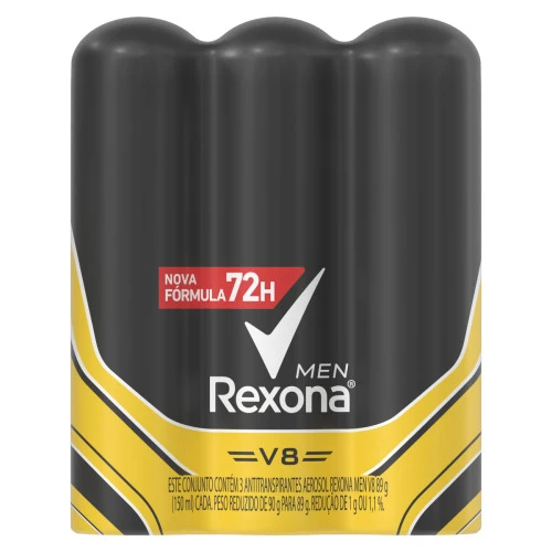 PACK ANTITRANSPIRANTE AEROSSOL V8 REXONA MEN 3 UNIDADES 150ML CADA