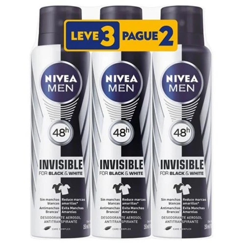 KIT DESODORANTE AEROSOL NIVEA INVISIBLE MASCULINO 3 UNIDADES