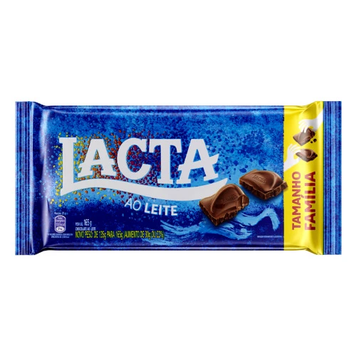 CHOCOLATE AO LEITE LACTA PACOTE 165G TAMANHO FAMÍLIA