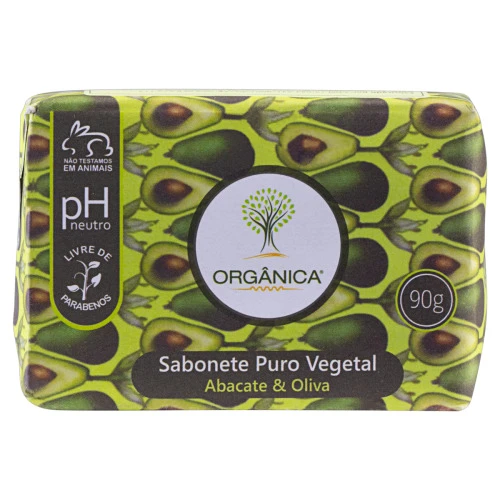 SABONETE EM BARRA PURO VEGETAL ABACATE OLIVA ORGÂNICA CARTUCHO 90G