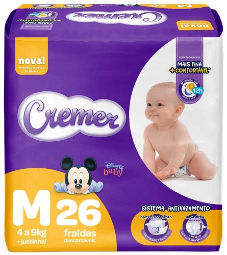 FRALDA DESCARTÁVEL INFANTIL CREMER MAGIC CARE M PACOTE 26 UNIDADES