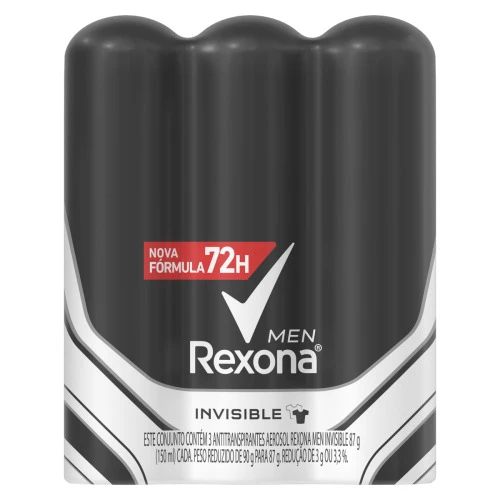 PACK ANTITRANSPIRANTE AEROSSOL INVISIBLE REXONA MEN 3 UNIDADES 150ML CADA