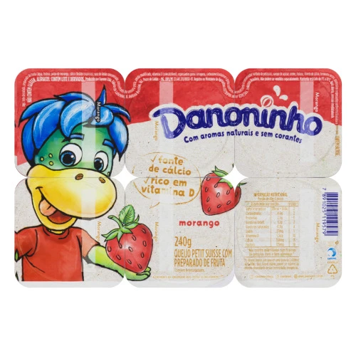 QUEIJO PETIT SUISSE MORANGO DANONINHO BANDEJA 240G 6 UNIDADES