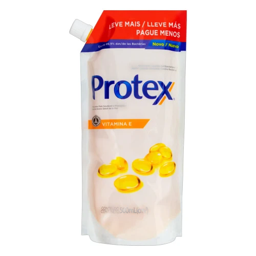 SABONETE LÍQUIDO ANTIBACTERIANO PROTEX VITAMINA E SACHÊ 500ML REFIL LEVE MAIS PAGUE MENOS