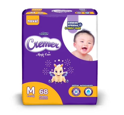 FRALDA DESCARTÁVEL INFANTIL CREMER MAGIC CARE M PACOTE 68 UNIDADES