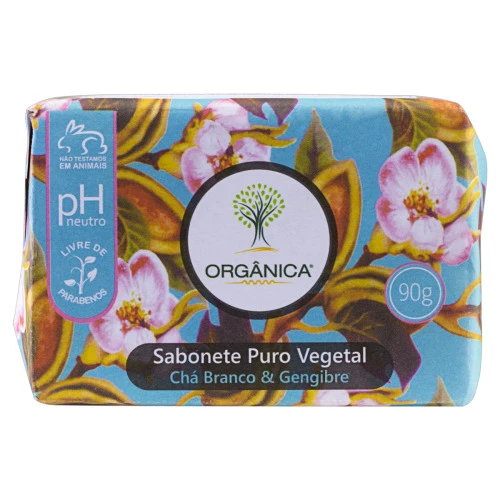 SABONETE EM BARRA PURO VEGETAL CHÁ BRANCO GENGIBRE ORGÂNICA CARTUCHO 90G
