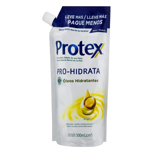SABONETE LÍQUIDO ANTIBACTERIANO ARGAN PROTEX PRO HIDRATA SACHÊ 500ML REFIL LEVE MAIS PAGUE MENOS