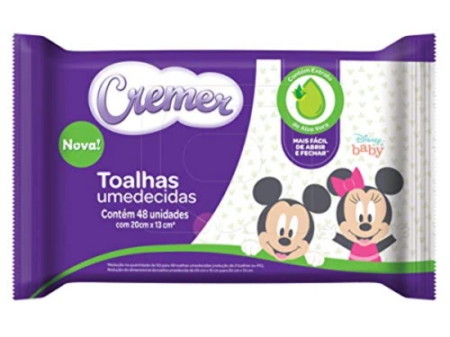 TOALHA UMEDECIDA ALOE VERA CREMER PACOTE 48 UNIDADES