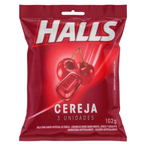 BALA CEREJA HALLS PACOTE 102G 3 UNIDADES