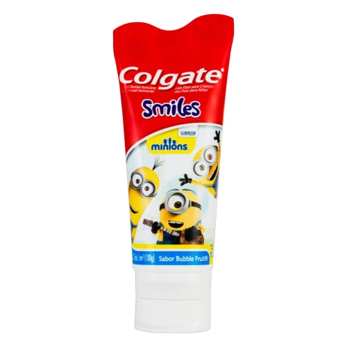 GEL DENTAL INFANTIL COM FLÃOR BUBBLE FRUIT MINIONS COLGATE SMILES BISNAGA 100G