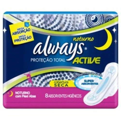 KIT ABSORVENTE ALWAYS MALHA SECA NOTURNO COM ABAS 8 UNIDADES