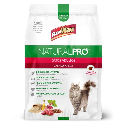 ALIMENTO GATOS BAW WAW 500G NATURAL PRÓ CARNE E ARROZ