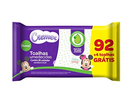 TOALHA UMEDECIDA CREMER PACOTE 96 UNIDADES GRÁTIS 4 TOALHAS