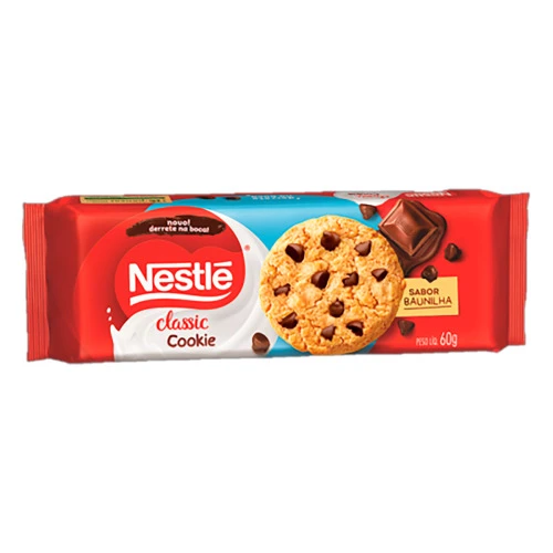 BISCOITO COOKIE BAUNILHA COM CHOCOLATE NESTLÉ CLASSIC PACOTE 60G