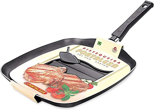 BISTEQUEIRA GRILL RETANGULAR E ESPÁTULA ALUMÍNIO FORTALEZA PRETO
