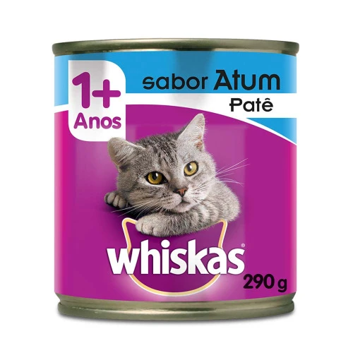RAÇÃO ÚMIDA WHISKAS LATA PATÊ DE ATUM PARA GATOS ADULTOS 290G