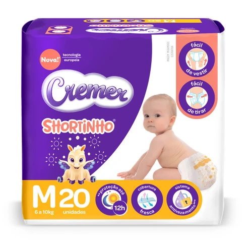 FRALDA DESCARTÁVEL INFANTIL SHORTINHO CREMER M PACOTE 20 UNIDADES