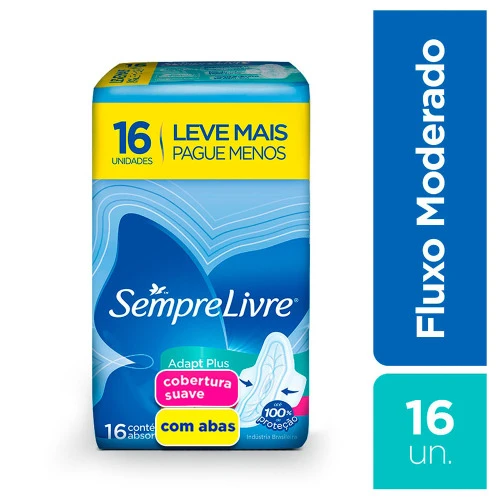ABSORVENTE COM ABAS SUAVE ADAPTADOR PLUS SEMPRE LIVRE PACOTE 16 UNIDADES LEVE MAIS PAGUE MENOS