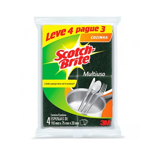 ESPONJA ECONÔMICA SCOTCH BRITE 3M COM 4 UNIDADES