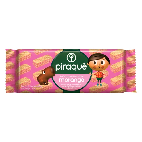 BISCOITO WAFER RECHEIO MORANGO PIRAQUÊ PACOTE 40G