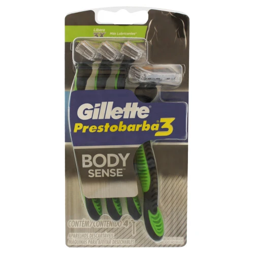 APARELHO DESCARTÁVEL PARA BARBEAR GILLETTE PRESTOBARBA3 BODY SENSE 4 UNIDADES