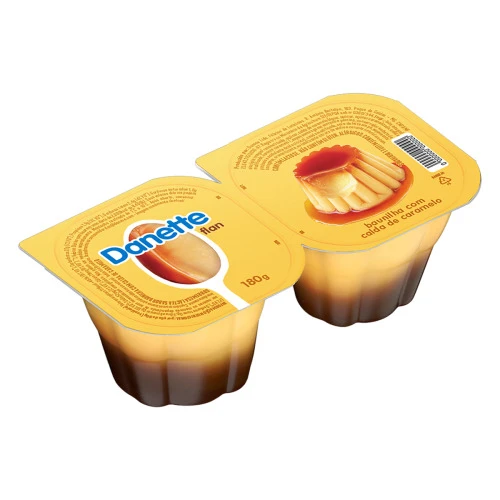 SOBREMESA LÁCTEA FLAN BAUNILHA CALDA CARAMELO DANETTE BANDEJA 180G 2 UNIDADES