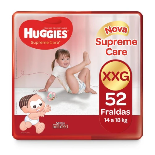 FRALDA DESCARTÁVEL INFANTIL HUGGIES SUPREME CARE XXG PACOTE 52 UNIDADES