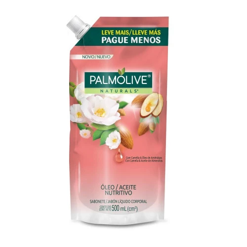 SABONETE LÍQUIDO PALMOLIVE NATURALS CAMÉLIA E ÓLEO DE AMENDÔAS 500ML REFIL