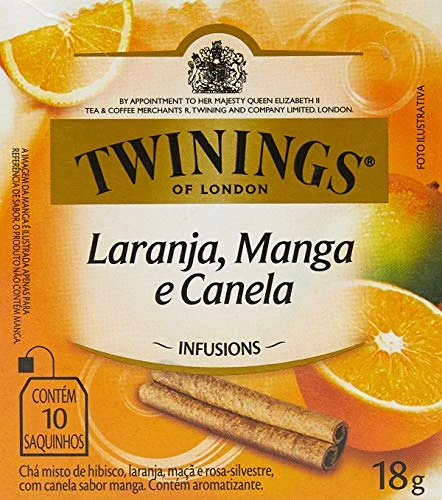 CHÁ LARANJA MANGA E CANELA TWININGS INFUSIONS CAIXA 18G 10 UNIDADES