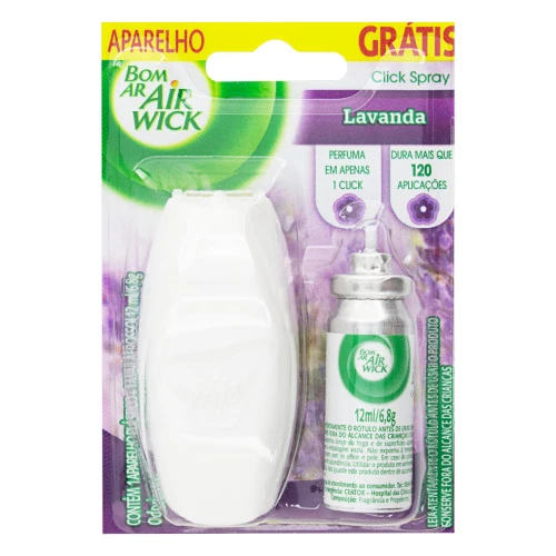 ODORIZADOR DE AMBIENTE LAVANDA CLICK SPRAY BOM AR AIR WICK BLISTER 12ML GRÁTIS 1 APARELHO