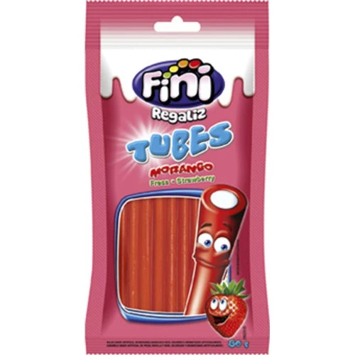 BALA DE GELATINA TUBINHOS SABOR MORANGO FINI PACOTE 80G