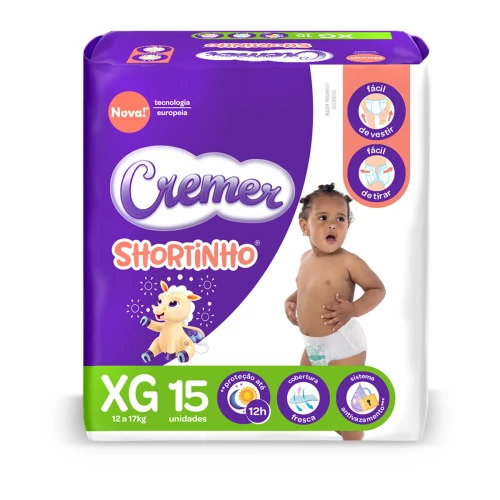 FRALDA DESCARTÁVEL INFANTIL SHORTINHO CREMER XG PACOTE 15 UNIDADES