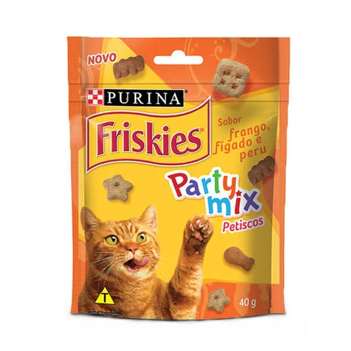 NESTLÉ PURINA FRISKIES PARTY MIX PETISCO PARA GATOS ADULTOS FRANGO, FÍGADO E PERU 40G