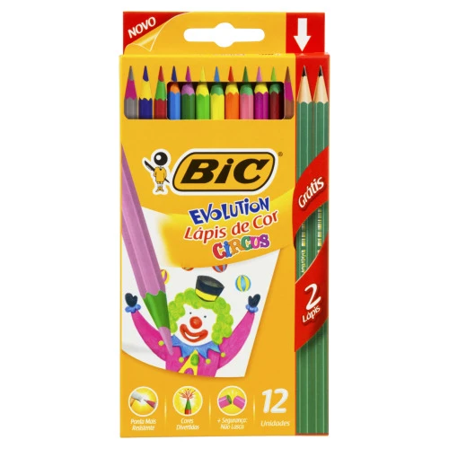 LÁPIS DE COR CIRCUS BIC EVOLUTION 12 UNIDADES GRÁTIS 2 LÁPIS