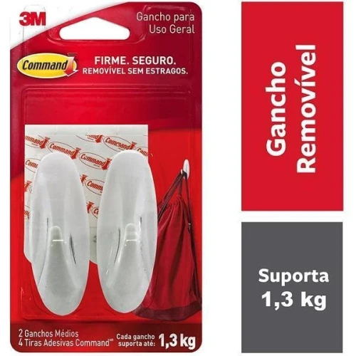 GANCHO ADESIVO COMMAND MEDIO ATE 1,3KG COM 2 UNIDADES 3M