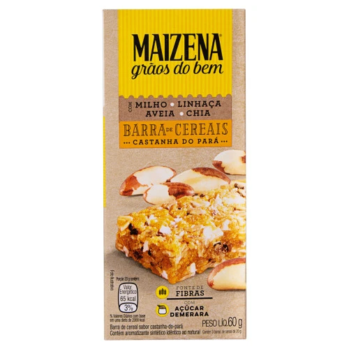 PACK BARRA DE CEREAIS CASTANHA DO PARÁ MAIZENA GRÃOS DO BEM CAIXA 60G 3 UNIDADES