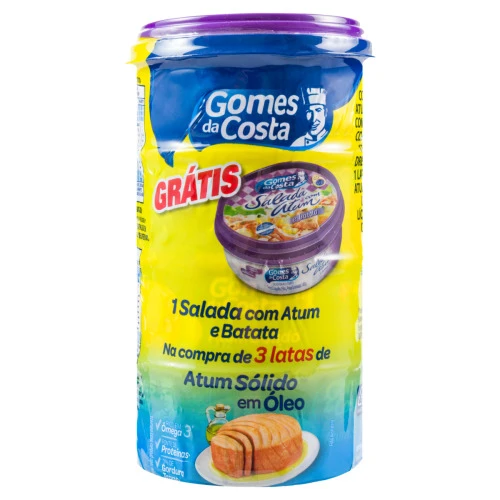 KIT 3 ATUM SÓLIDO EM ÓLEO GOMES DA COSTA 120G CADA GRÁTIS SALADA COM ATUM E BATATA 145G