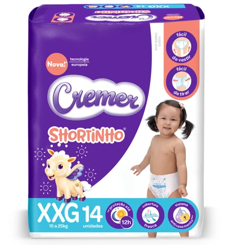 FRALDA DESCARTÁVEL INFANTIL SHORTINHO CREMER XXG PACOTE 14 UNIDADES