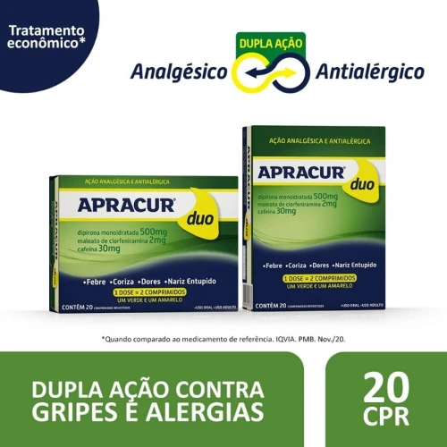 APRACUR 20 COMPRIMIDOS REVESTIDOS 500MG 2MG 30MG