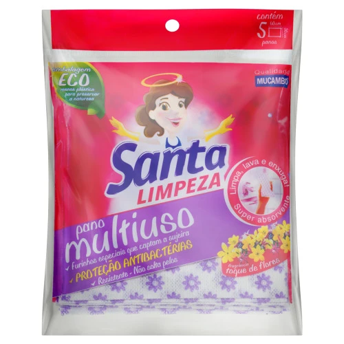 PANO MULTIUSO TOQUE DE FLORES MUCAMBO SANTA LIMPEZA 60CM X 30CM 5 UNIDADES