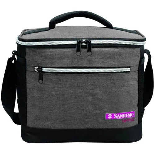 BOLSA TÉRMICA COOLER COM ALÇAS SANREMO 8 LITROS PRAIA MARMITA LANCHE CINZA