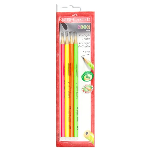 ECOLÁPIS GRAFITE B Nº 2 FABER CASTELL NEON 4 UNIDADES