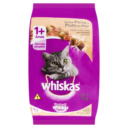 ALIMENTO PARA GATOS ADULTOS 1 PEIXE E FRUTOS DO MAR WHISKAS PACOTE 1KG