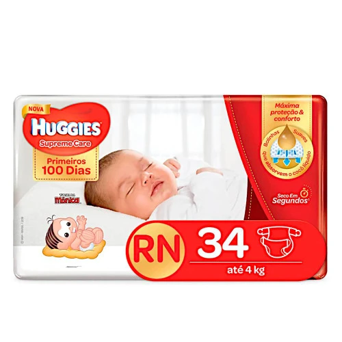 FRALDA HUGGIES SUPREME CARE RN 34 UNIDADES