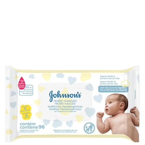 TOALHINHAS JOHNSONS RECÉM-NASCIDO C/ 96 UNIDADES