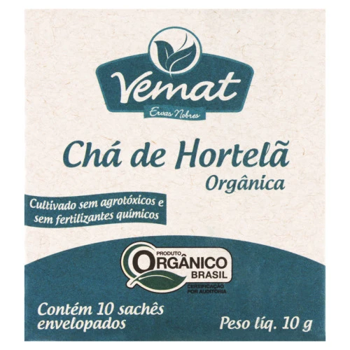 CHÁ ORGÂNICO HORTELÃ VEMAT CAIXA 10G 10 UNIDADES