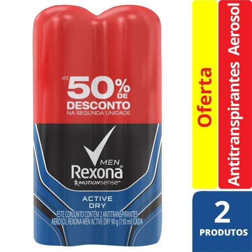 DESODORANTE REXONA AEROSOL MEN ACTIVE 90G 2 UNIDADES